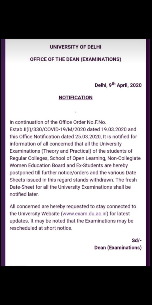 DU postponed written and practical examinations due to Coronavirus, know in detail